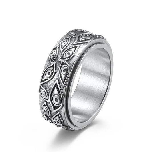 Carved Eyes Ring Stainless Steel